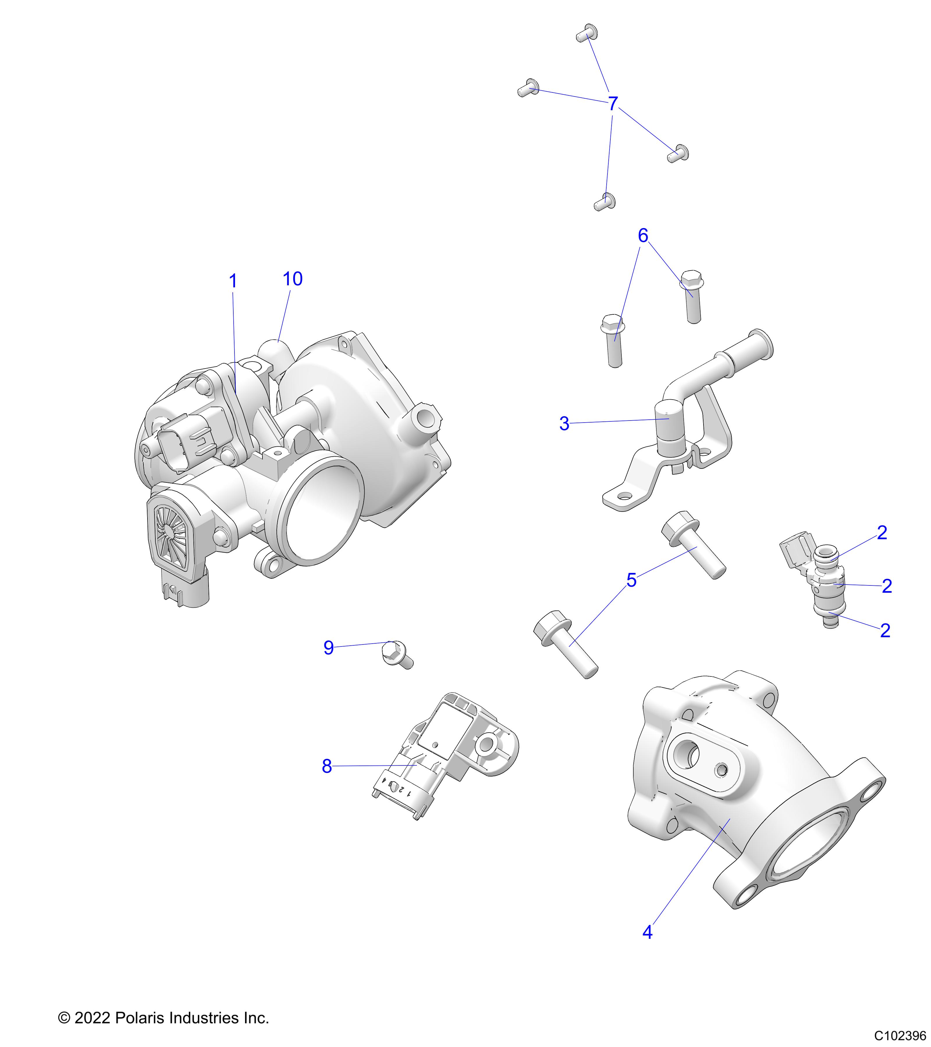 ENGINE, THROTTLE BODY and FUEL RAIL - A22SHZ57AE (C102396)