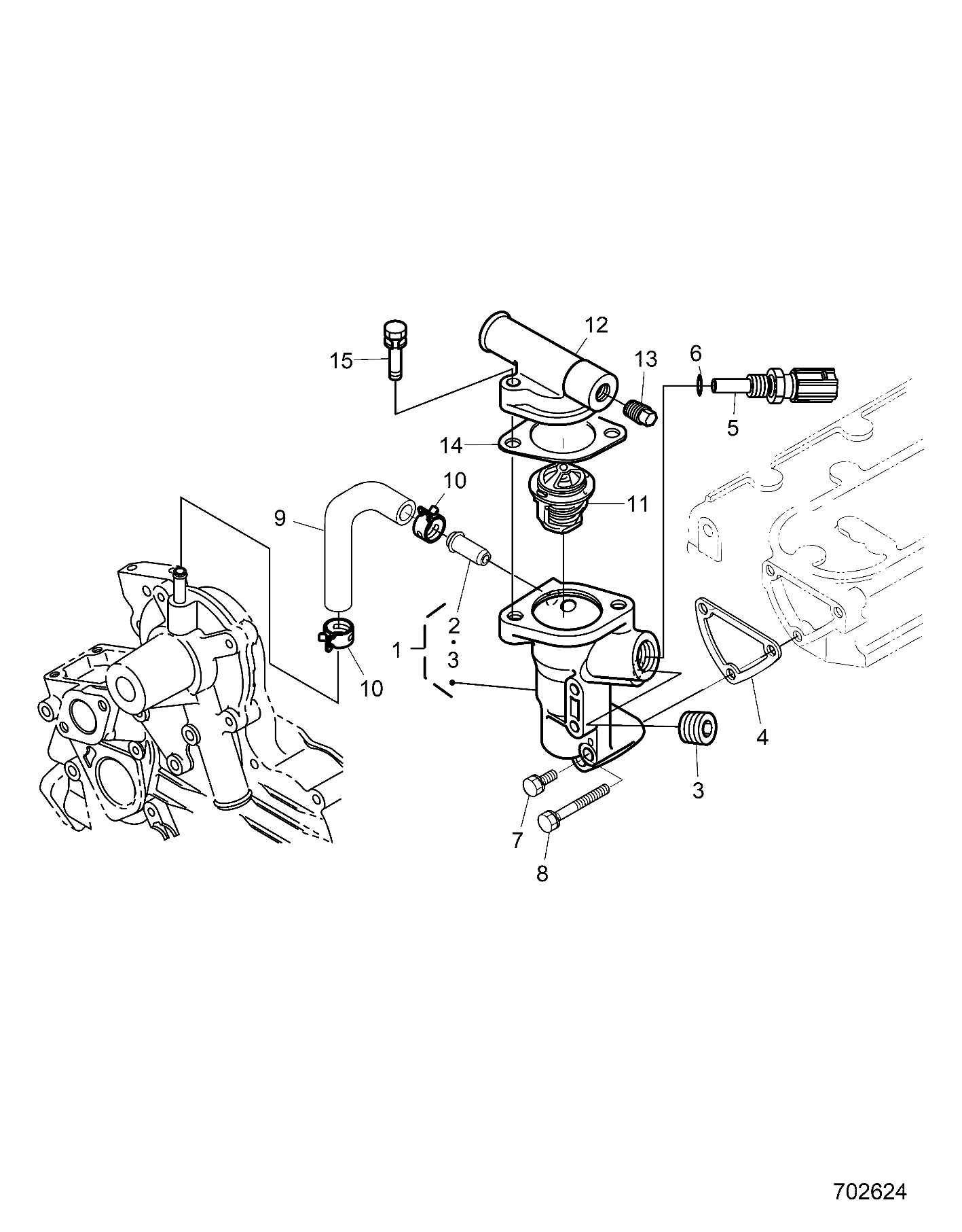 ENGINE, WATER FLANGE AND THERMOSTAT - D25P4AD4B4/ED4B4/FD4B4/UD4B4/VD4B4/YD4B4 (702624)