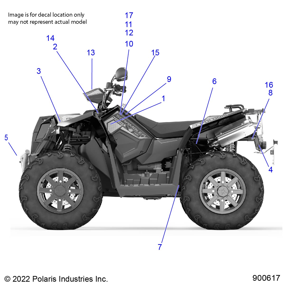 BODY, DECALS, AND COMPONANTS, 3PC - A25SVE95PG (900617-01)