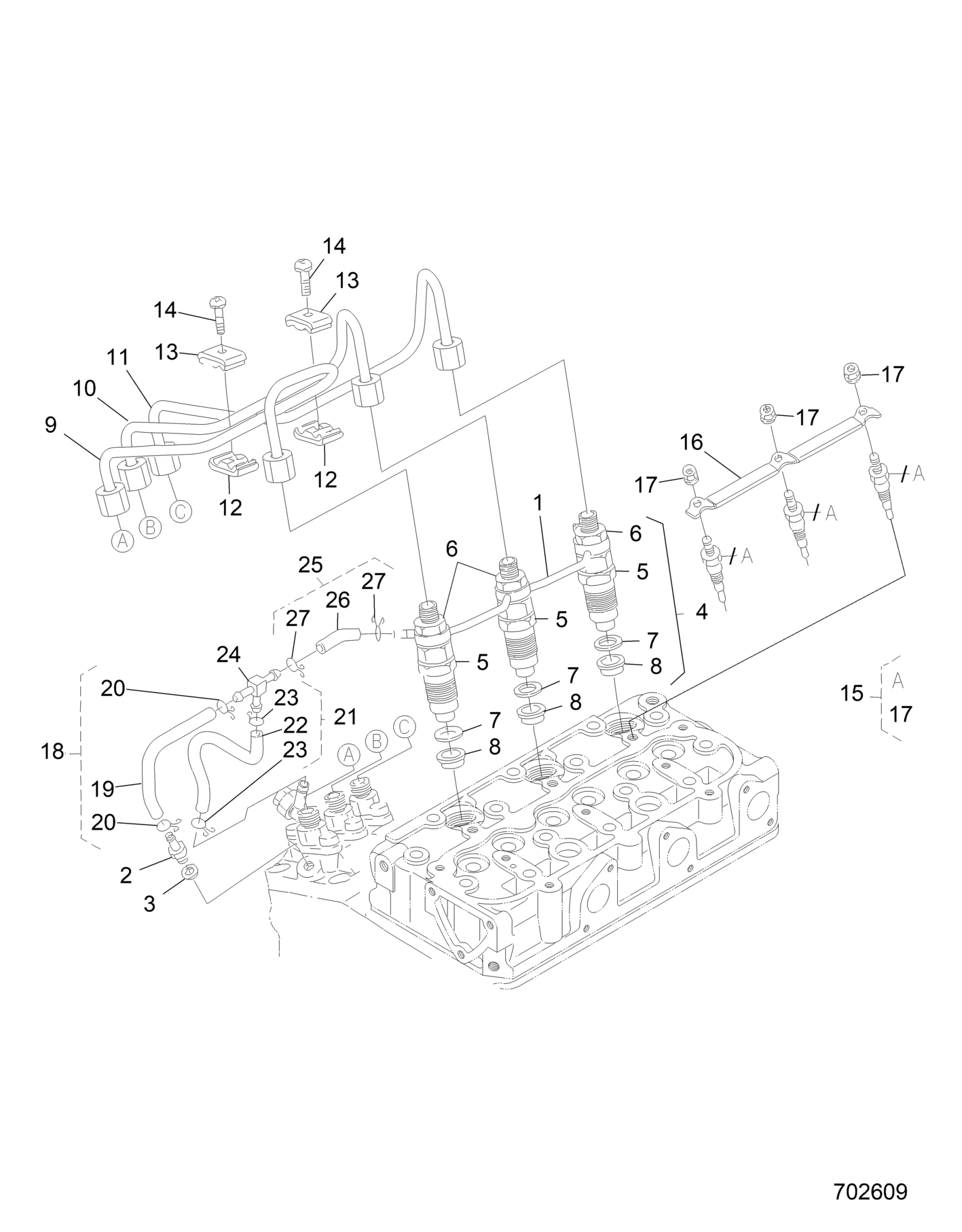 ENGINE, NOZZLE HOLDER AND GLOW PLUG - D26P4ED4D4 (702609)
