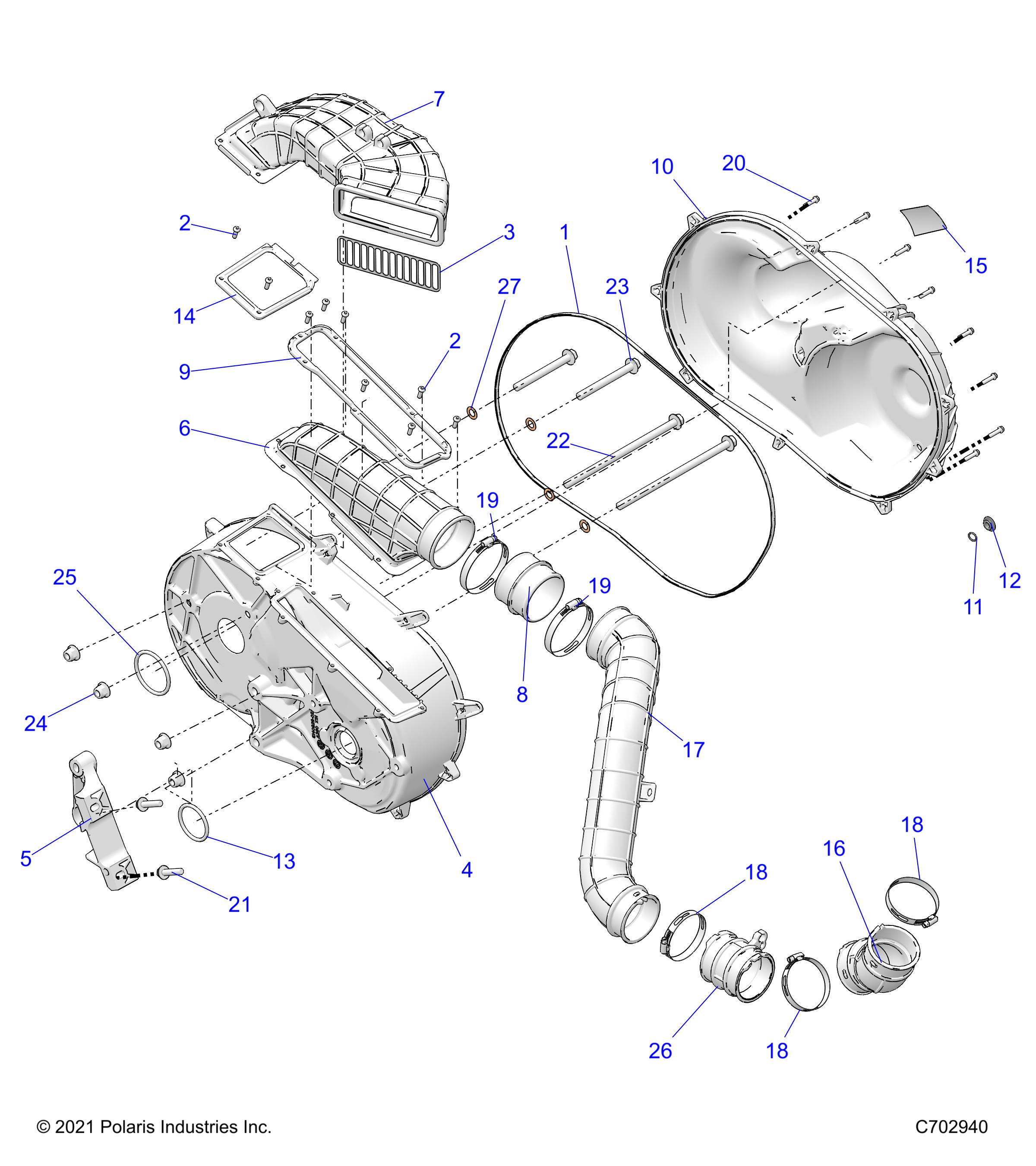 DRIVE TRAIN, CLUTCH COVER AND DUCTING - R22RSJ99A9/B9 (C700339)