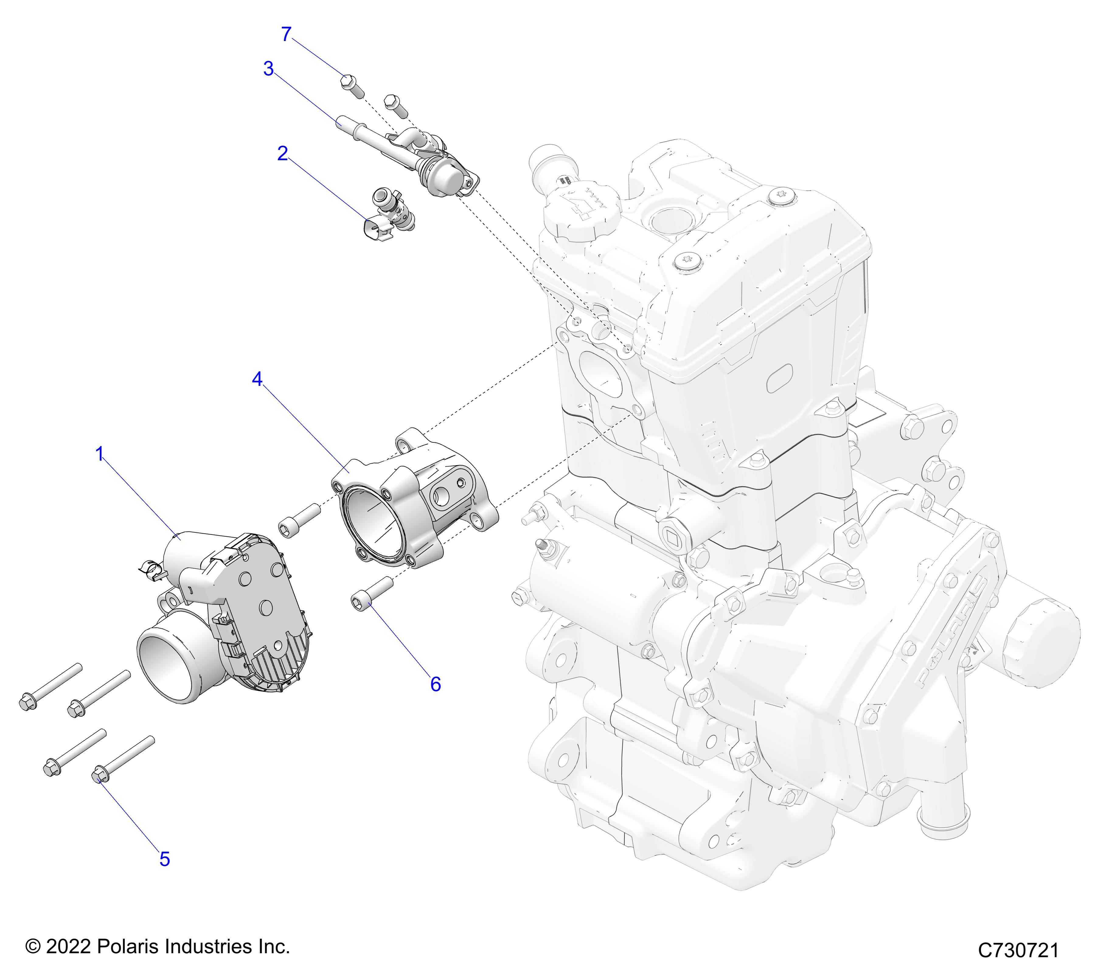 ENGINE, THROTTLE BODY and FUEL RAIL - R23CCA57A1/A7 (C730721)