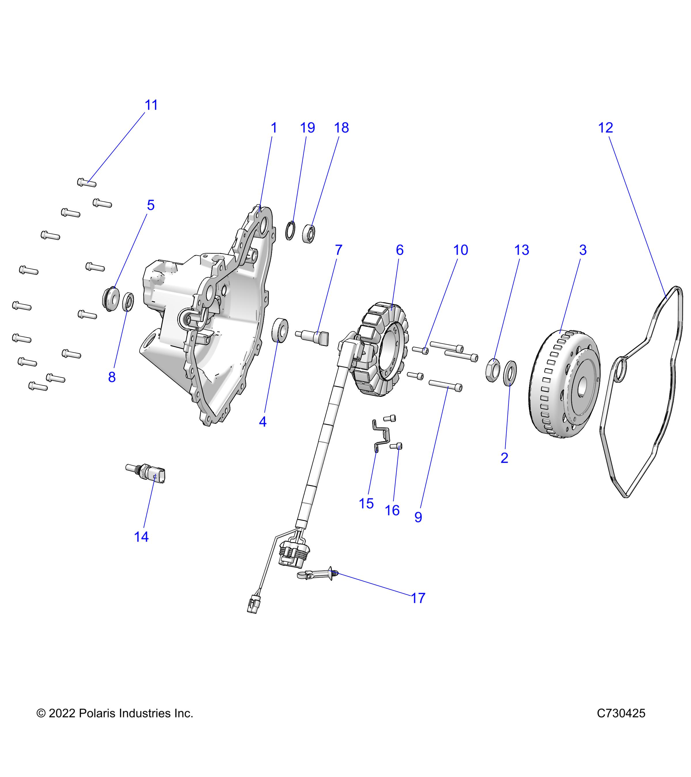 ENGINE, STATOR COVER and FLYWHEEL - R25MAE57CK (C730425)