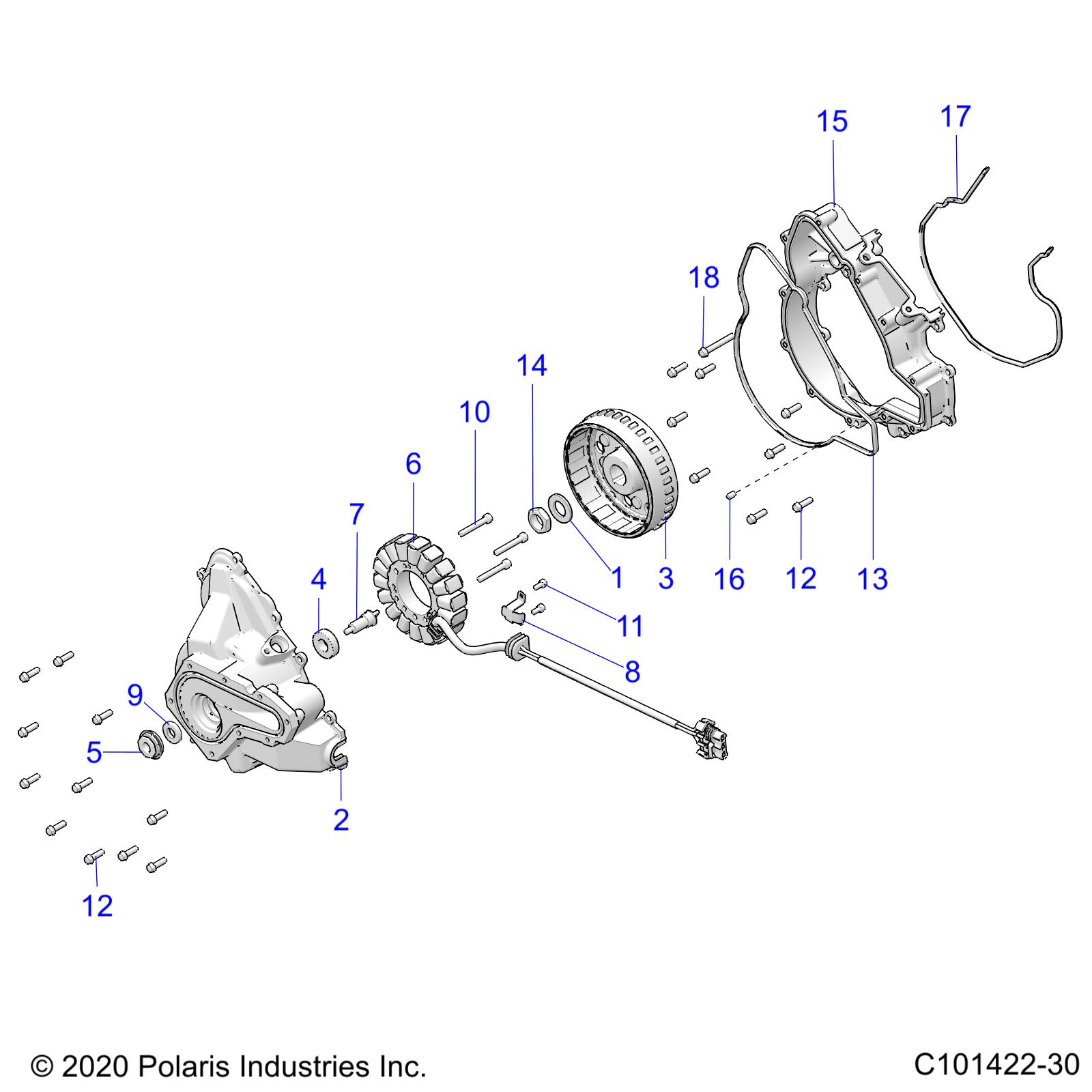 ENGINE, STATOR COVER and FLYWHEEL - A24SJE57AX (C101422-30)