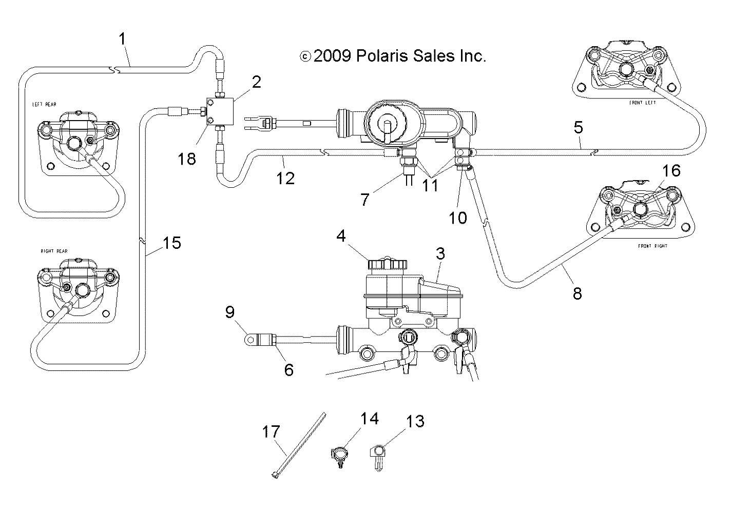 BRAKES, LINES and MASTER CYLINDER - R10RC08GA/GH/FA/FH (49LEVBRAKELINES10SDW)