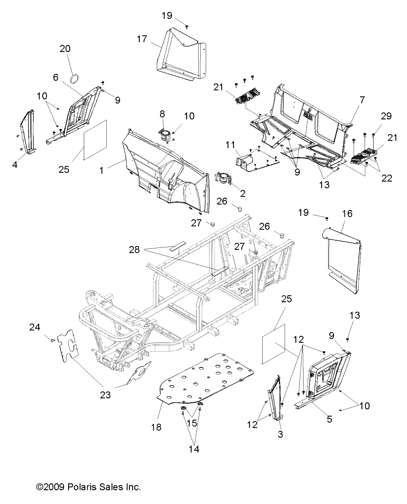 BODY, FLOOR and FENDERS - R10RC08GA/GH/FA/FH (49LEVMOLDINGS10SDW)