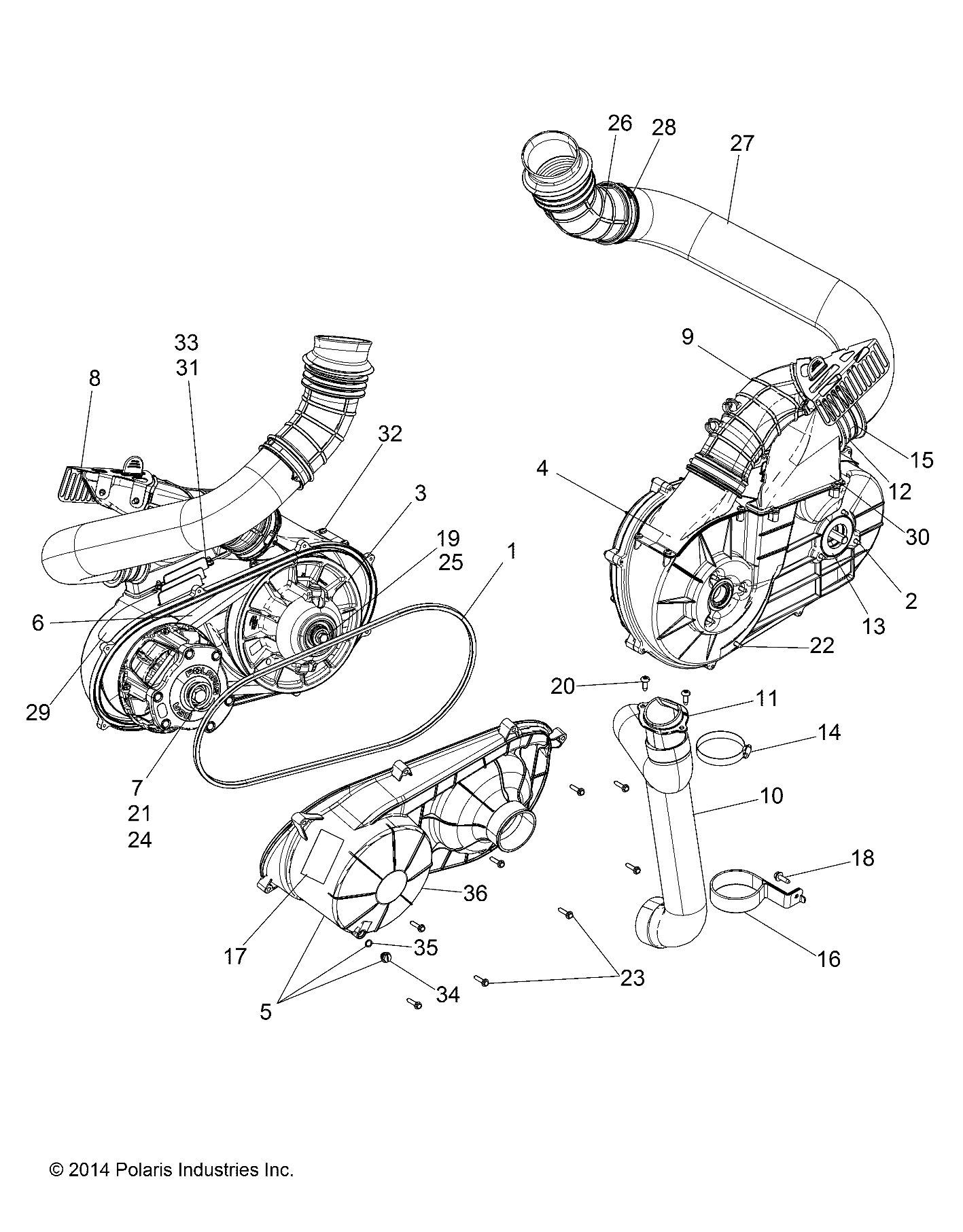 DRIVE TRAIN, CLUTCH COVER AND DUCTING - Z16VDE99AF/AM/LM/AS (49RGRCLUTCHCVR151000)