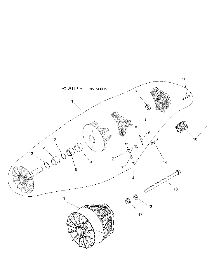 DRIVE TRAIN, PRIMARY CLUTCH - R16RUA/RUE/RVA/RVE ALL OPTIONS (49RGRCLUTCHDRV14CREW)