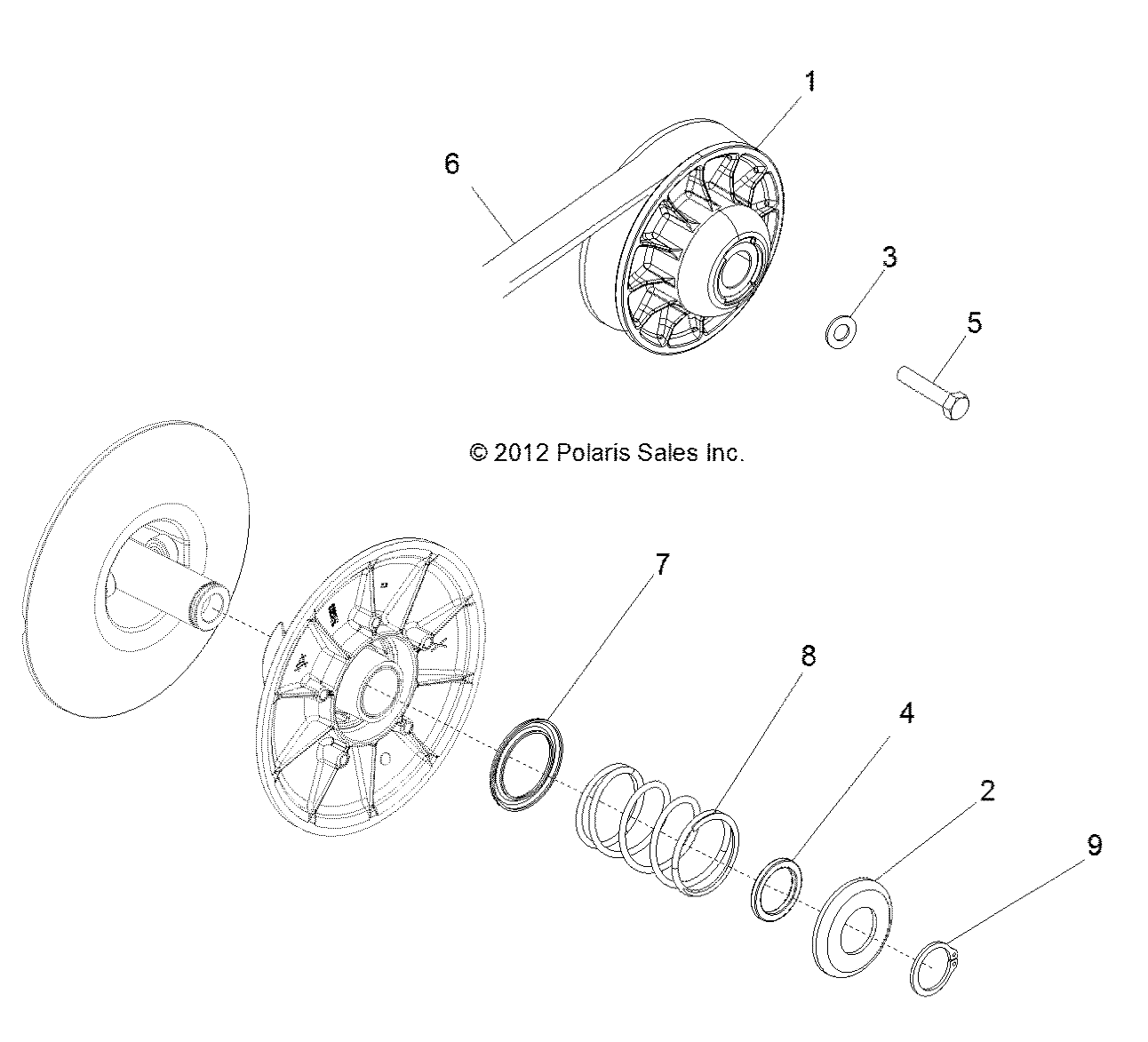 DRIVE TRAIN, SECONDARY CLUTCH - R12VH57AD (49RGRCLUTCHDVN12RZR570)