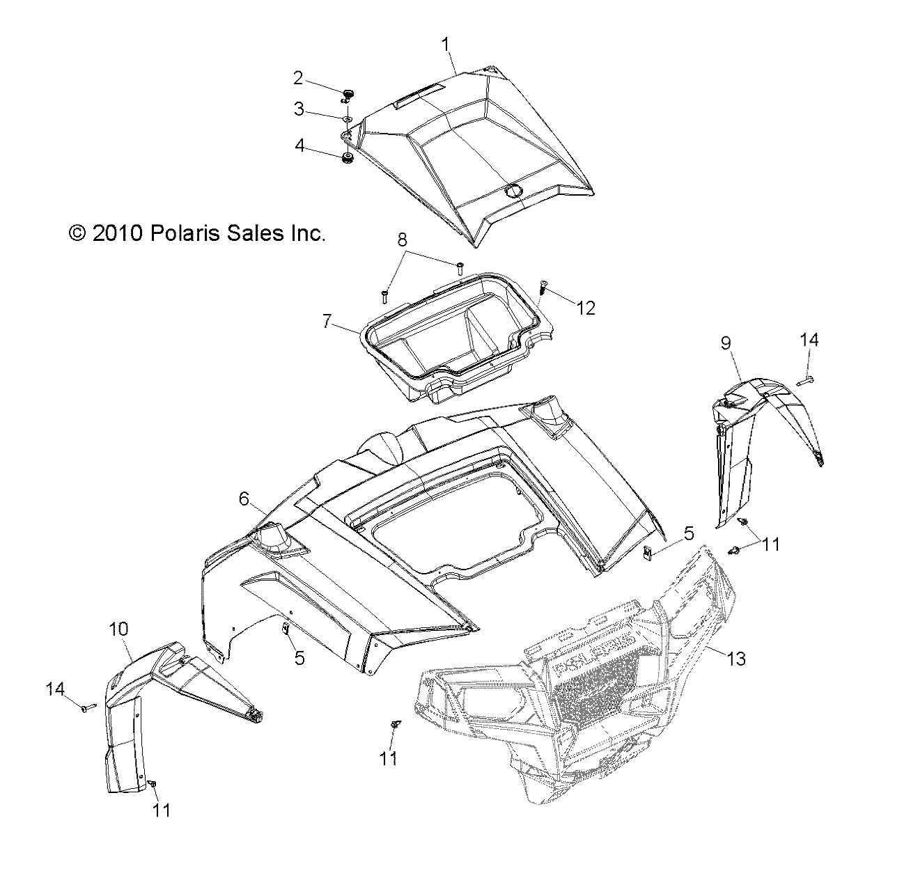 BODY, HOOD and FRONT BODY WORK - R13VE76FX/FI (49RGRHOOD11RZRS)