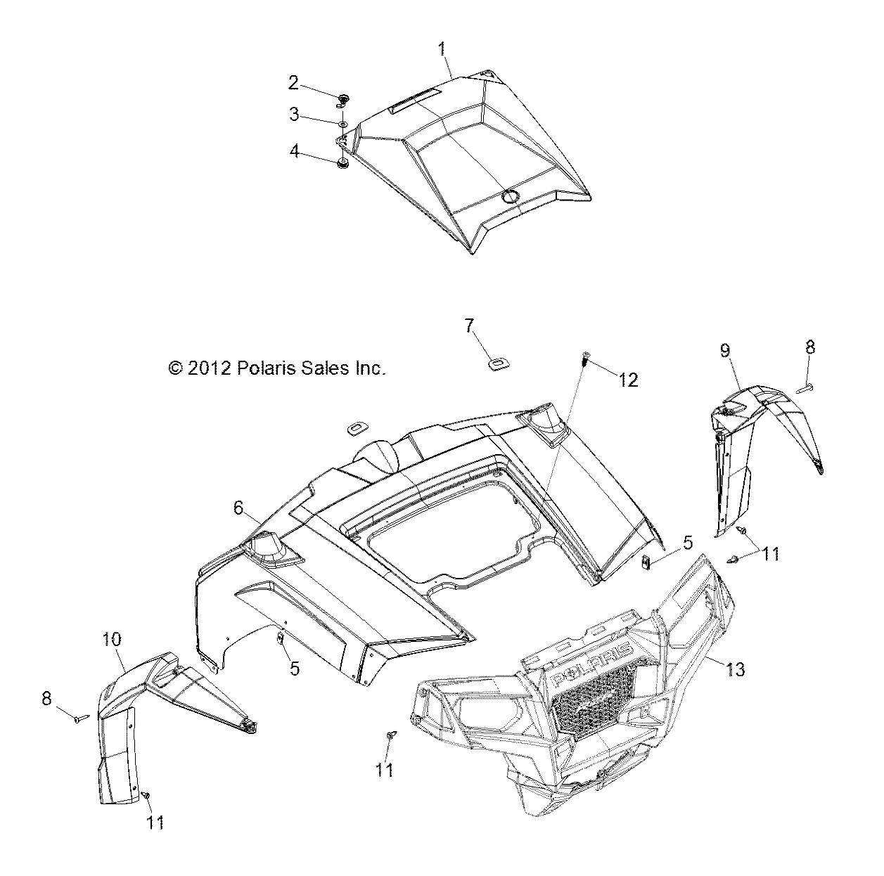 BODY, HOOD and FRONT BODY WORK - R13XE76AD/EAI (49RGRHOOD13RZR4)