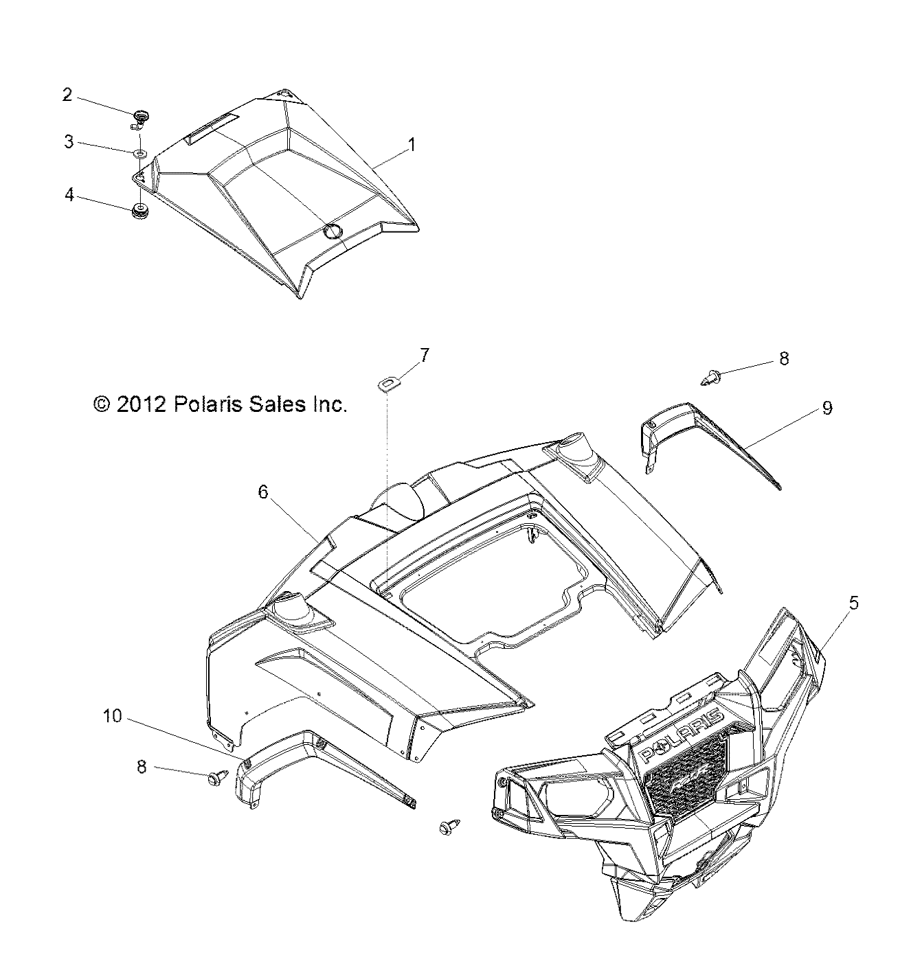 BODY, HOOD and FRONT BODY WORK - R13VH57FX (49RGRHOOD13RZR570I)