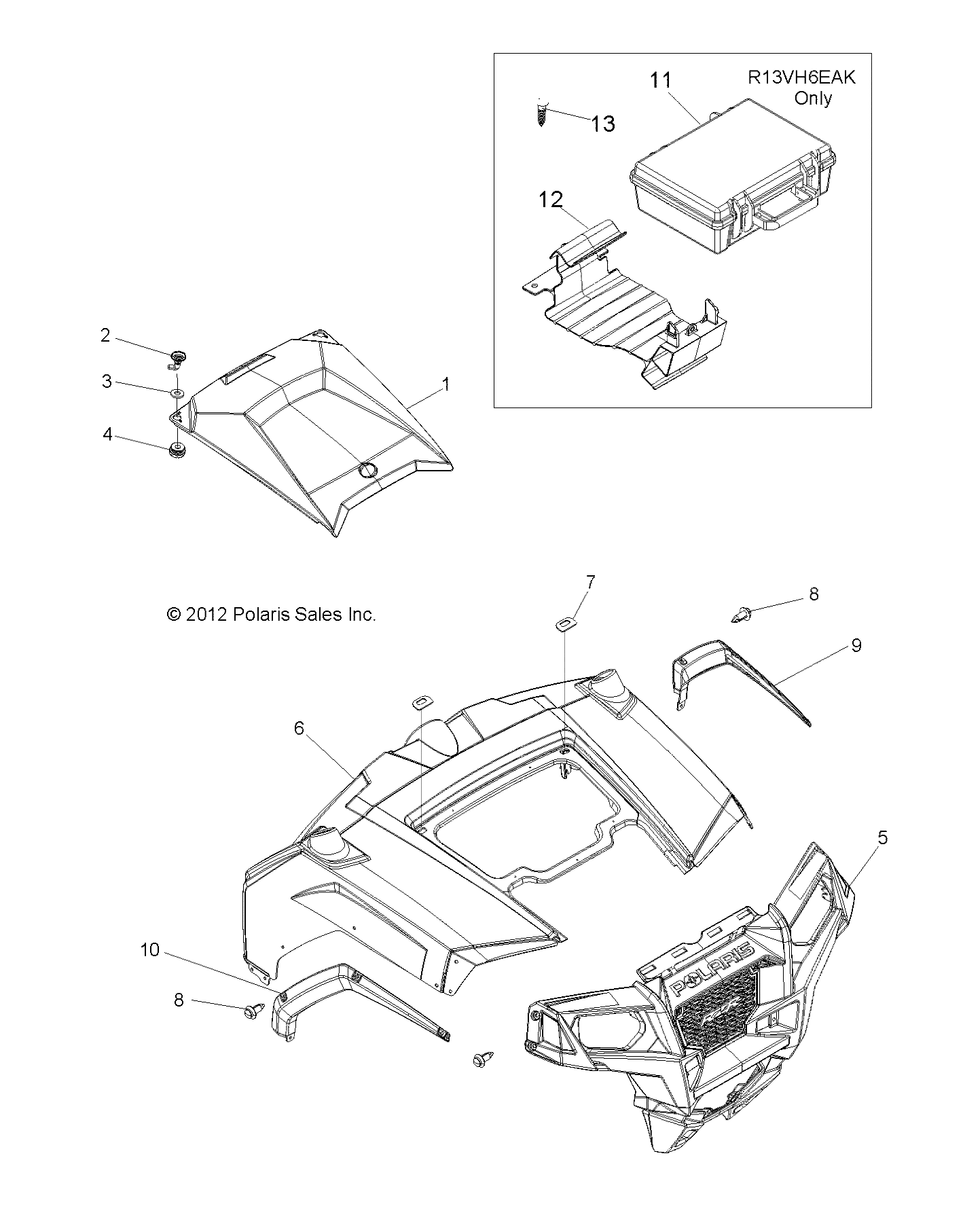 BODY, HOOD and FRONT BODY WORK - R13VH57AD/6EAK (49RGRHOOD13RZR600)