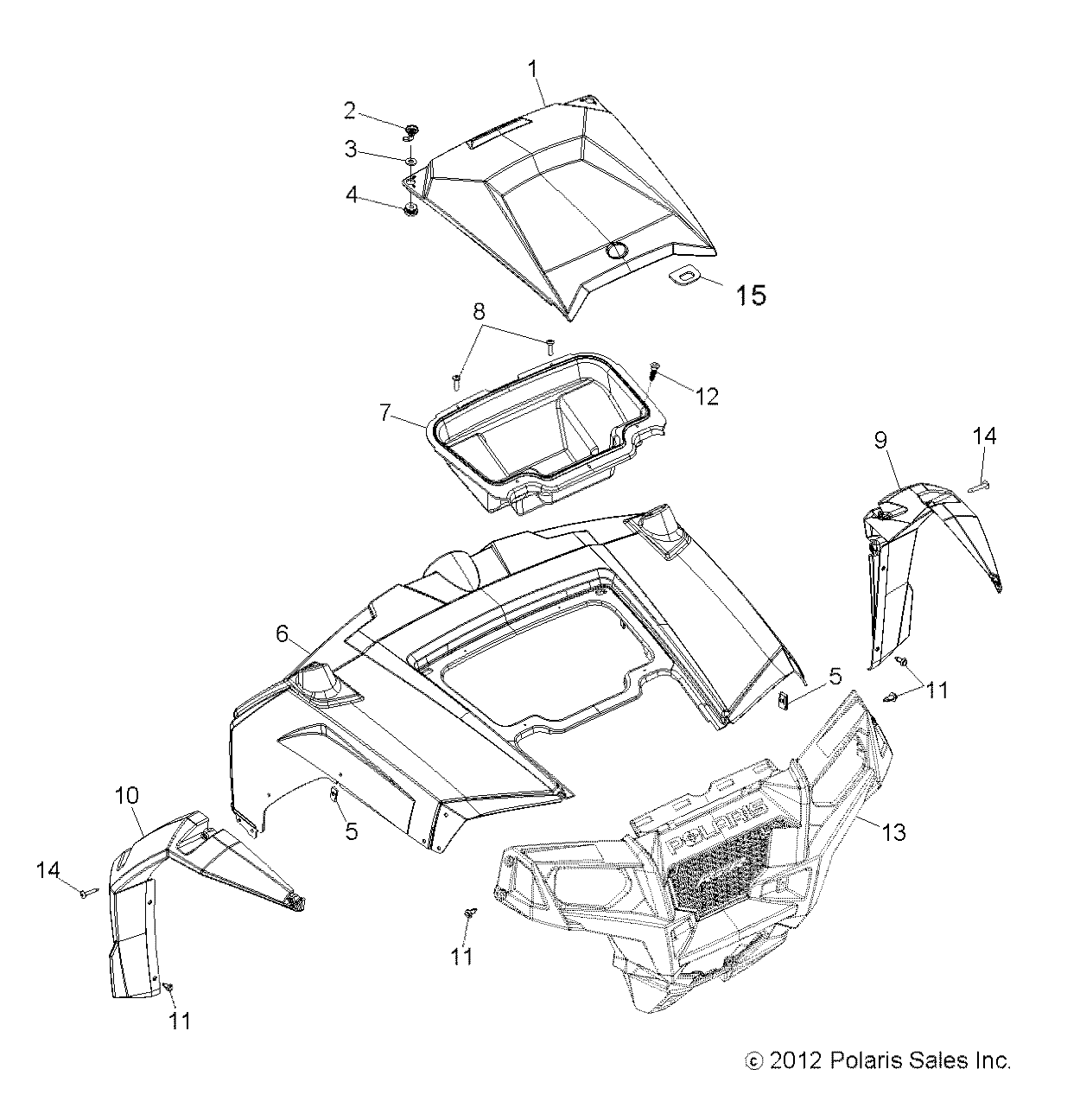 BODY, HOOD and FRONT BODY WORK - R13VE76AD/AI/AW/7EAS/EAT (49RGRHOOD13RZRS)