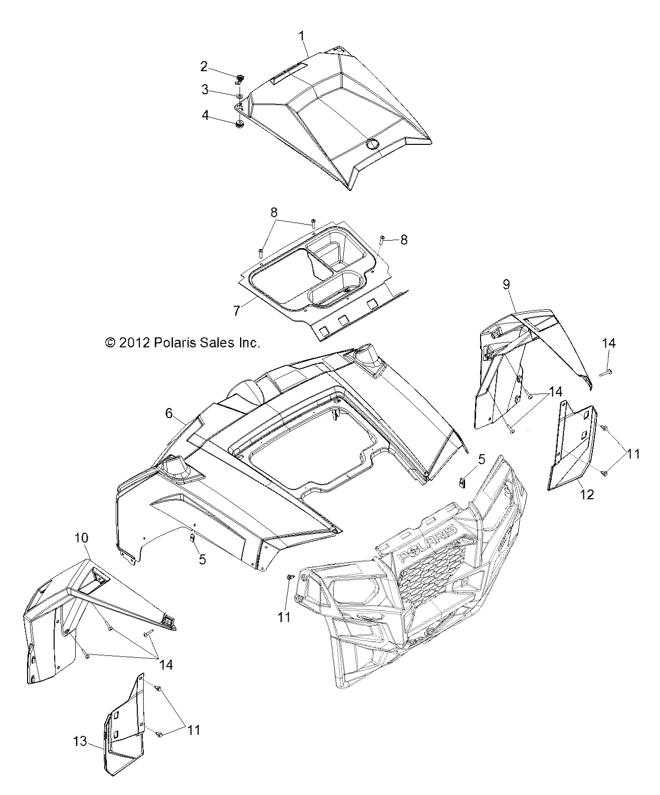 BODY, HOOD and FRONT BODY WORK - R13XT9EFX (49RGRHOOD13RZRXP4I)