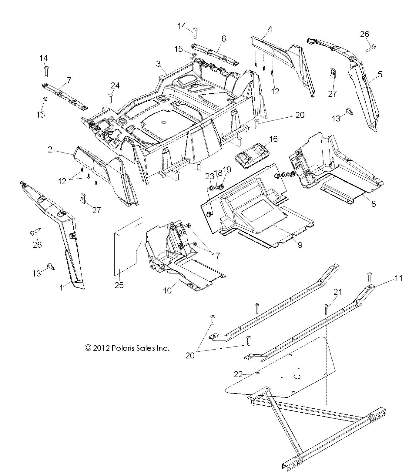 BODY, REAR RACK and FENDERS - Z14XE7EAL/X (49RGRRACKMTG13RZR4)