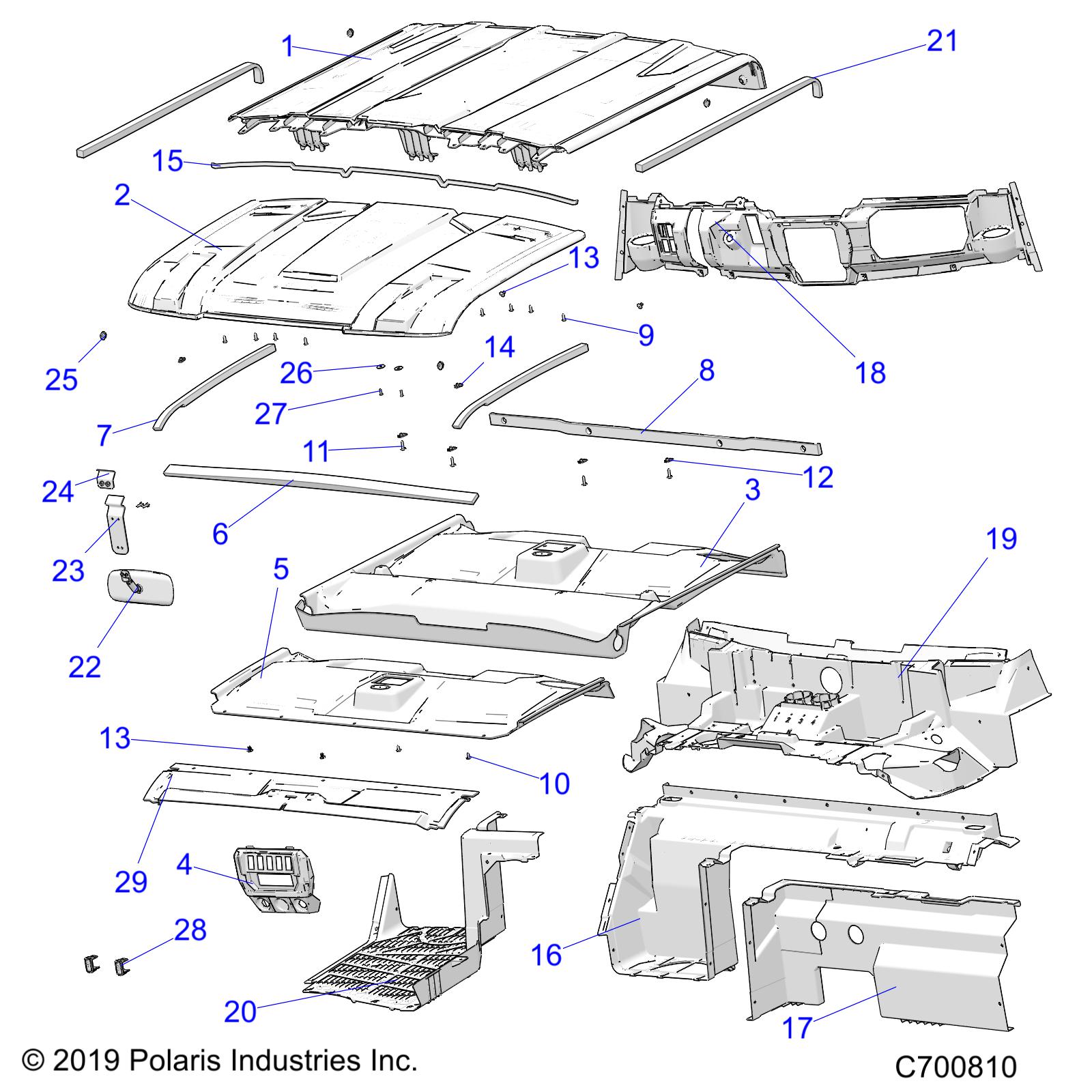 OPT, ROOF, PREP, REAR CLOSE OFF, COVER, HOOD LINER, FLOOR, AND DASH - R20RSU99A/B (C700810)