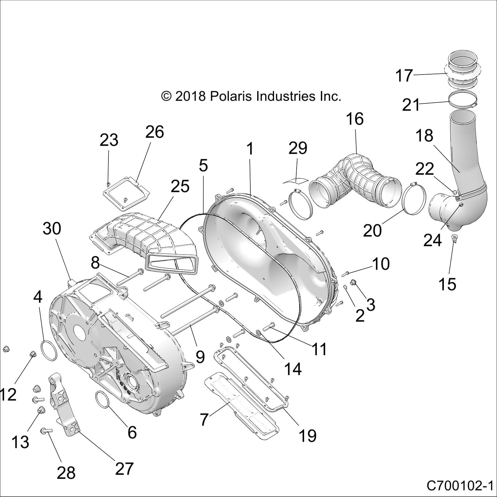 DRIVE TRAIN, CLUTCH COVER AND DUCTING - Z18VGE99AK/AW/BK/BW (C700102-1)