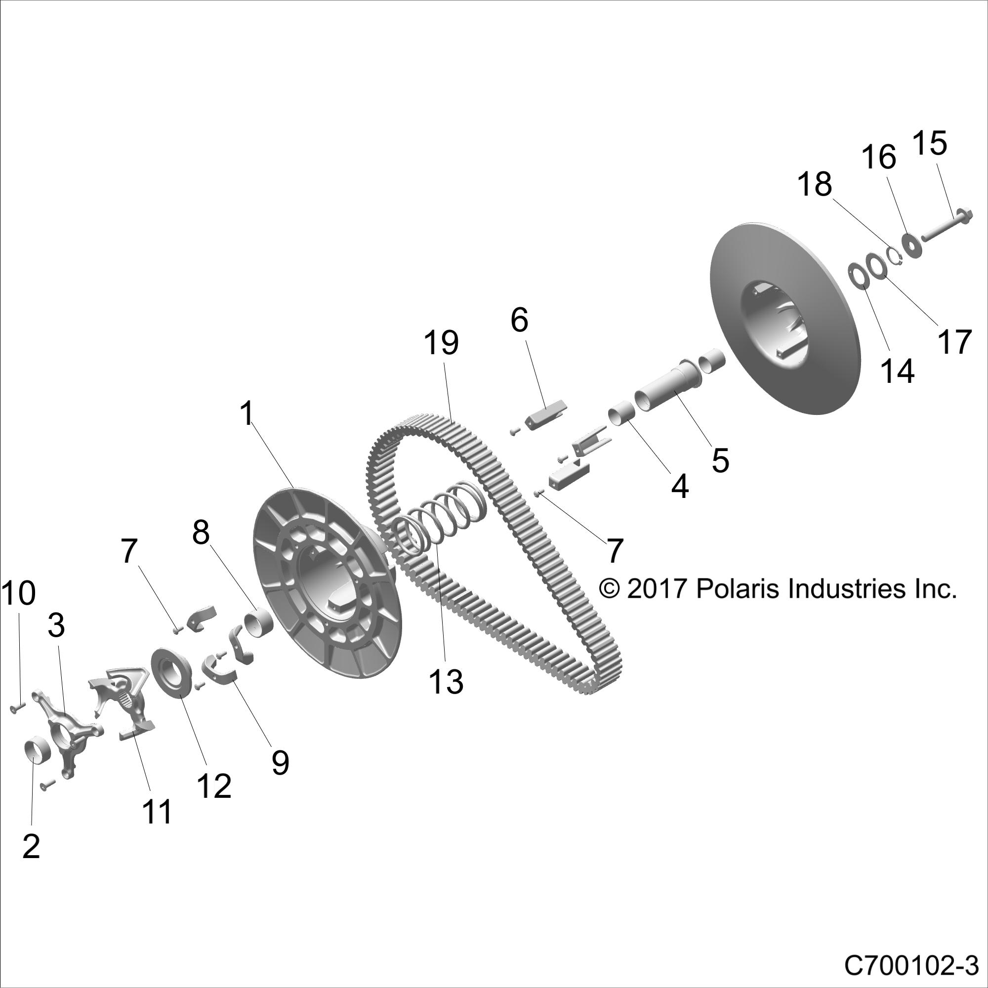 DRIVE TRAIN, SECONDARY CLUTCH - Z18VGE99AK/AW/BK/BW (C700102-3)