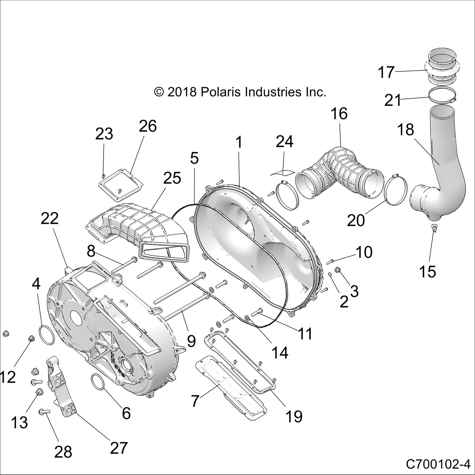 DRIVE TRAIN, CLUTCH COVER AND DUCTING - Z22S1E99AL/BL (C700102-4)