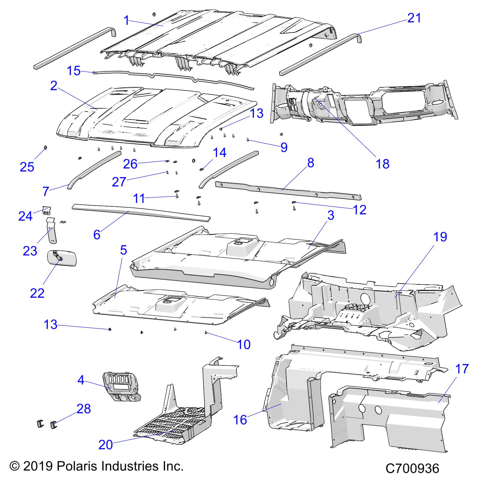 OPT, ROOF, PREP AUDIO, REAR CLOSE OFF, COVER, HOOD LINER, FLOOR, AND DASH - R20RSU99A/B (C700936)