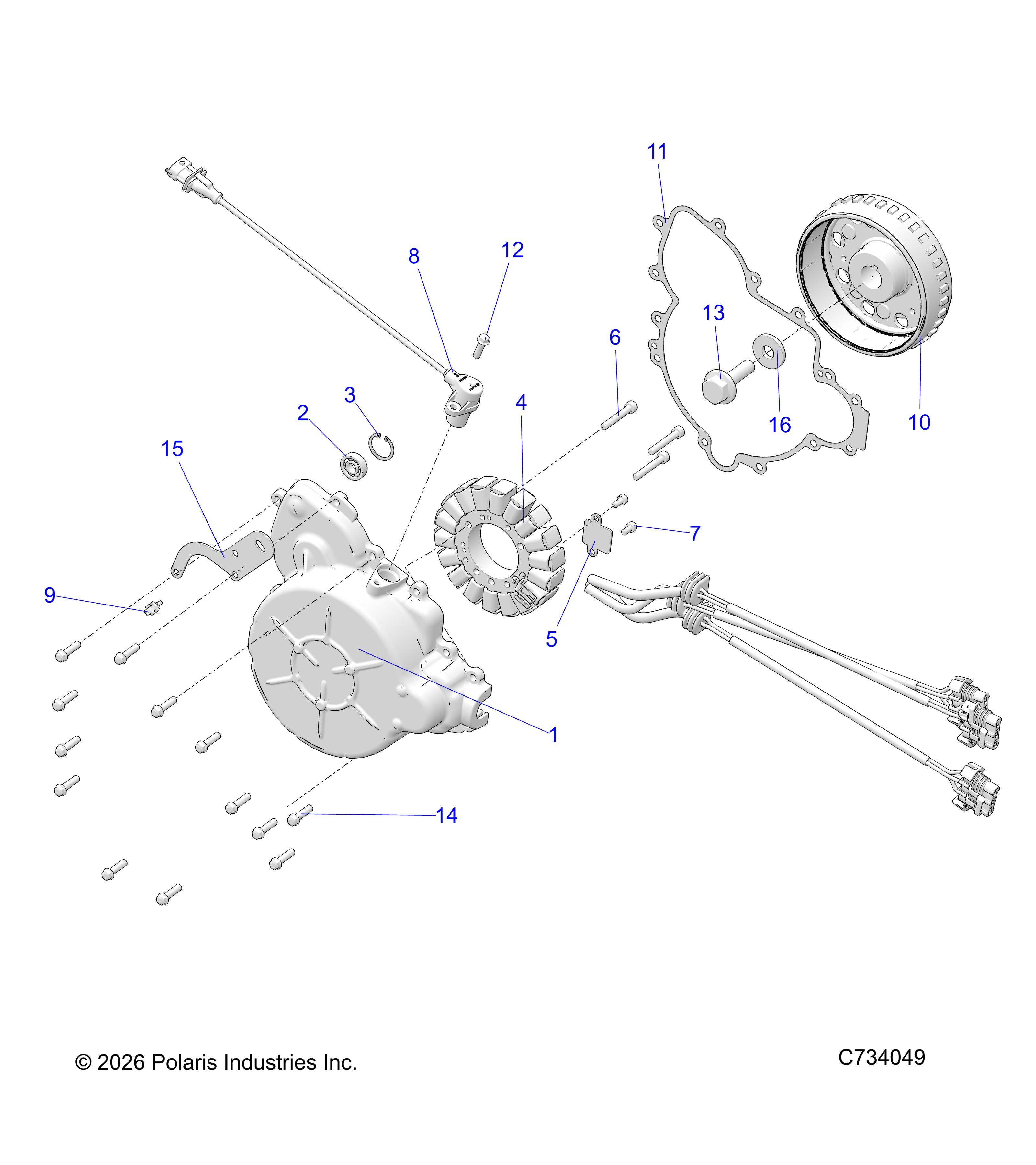 ENGINE, STATOR AND FLYWHEEL
