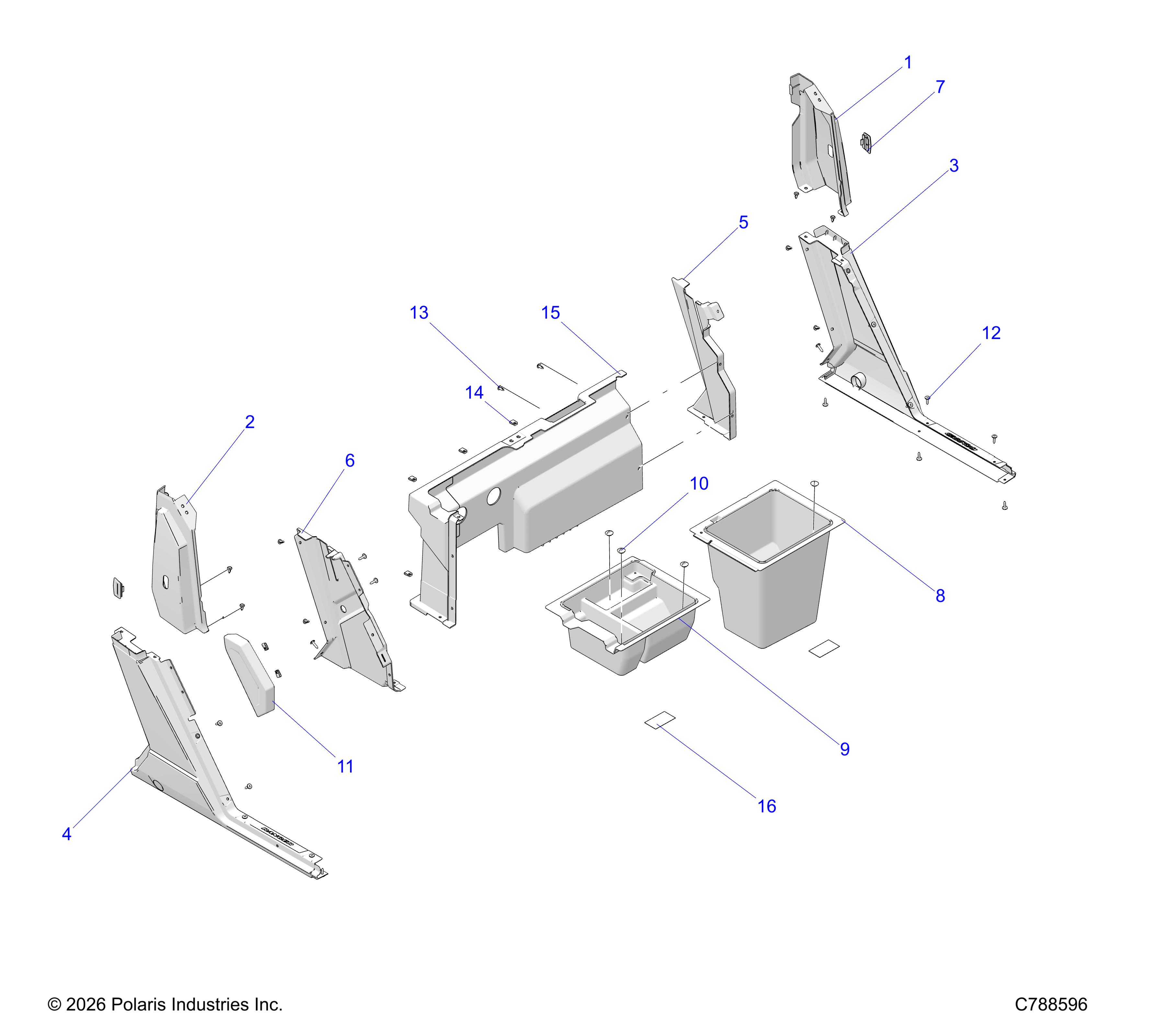 BODY, FRONT CLOSE OFF, STORAGE BINS & ROCKERS
