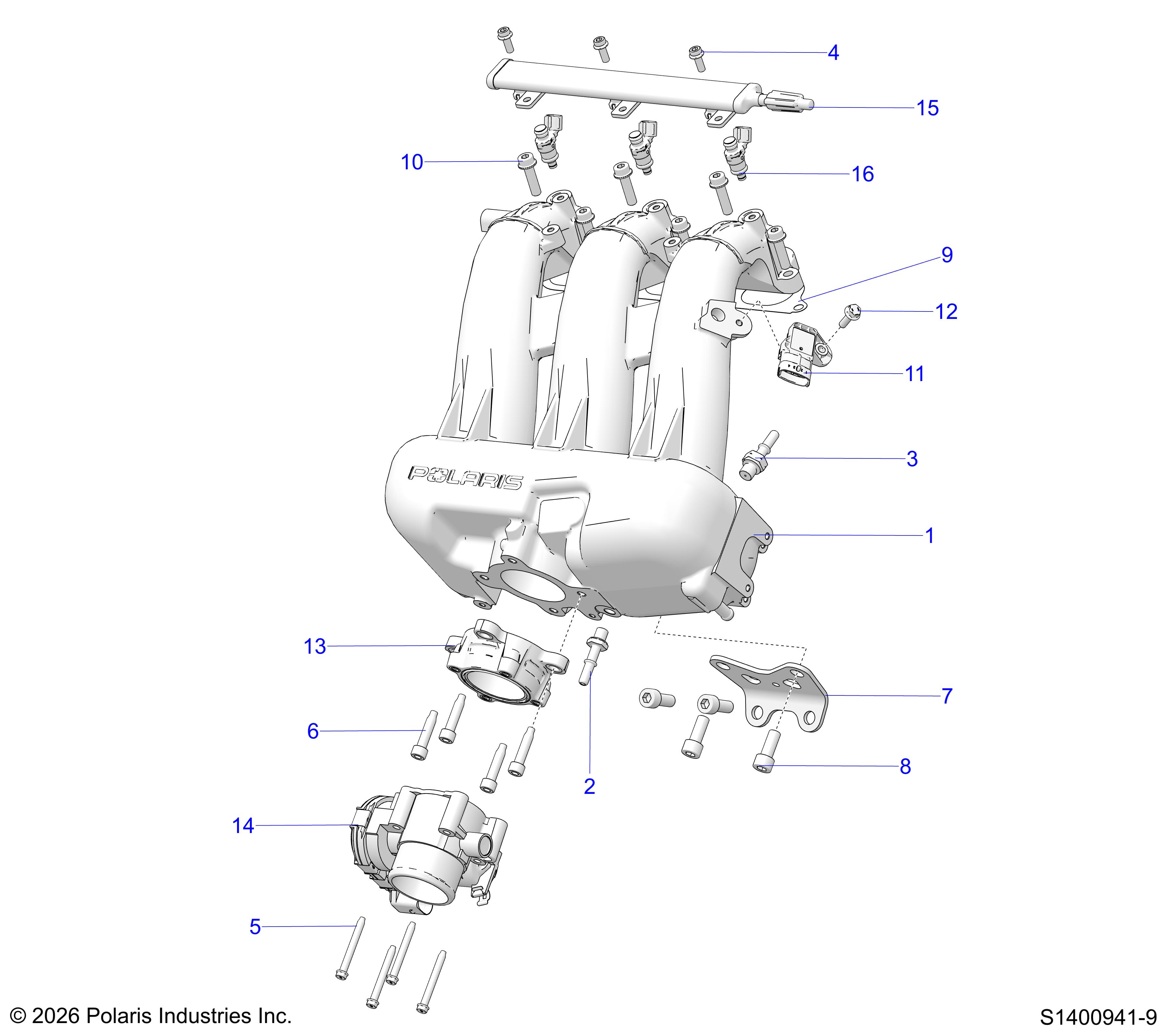 ENGINE, INTAKE MANIFOLD, THROTTLE BODY, FUEL RAIL